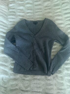 art class Charcoal Ribbed V-Neck Button-Up Cardigan